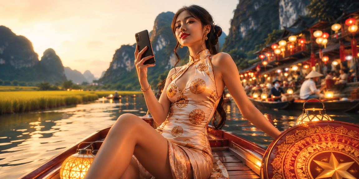 Cảnh chợ đêm Ninh Bình rực rỡ ánh đèn tượng trưng sự phồn thịnh và trải nghiệm
